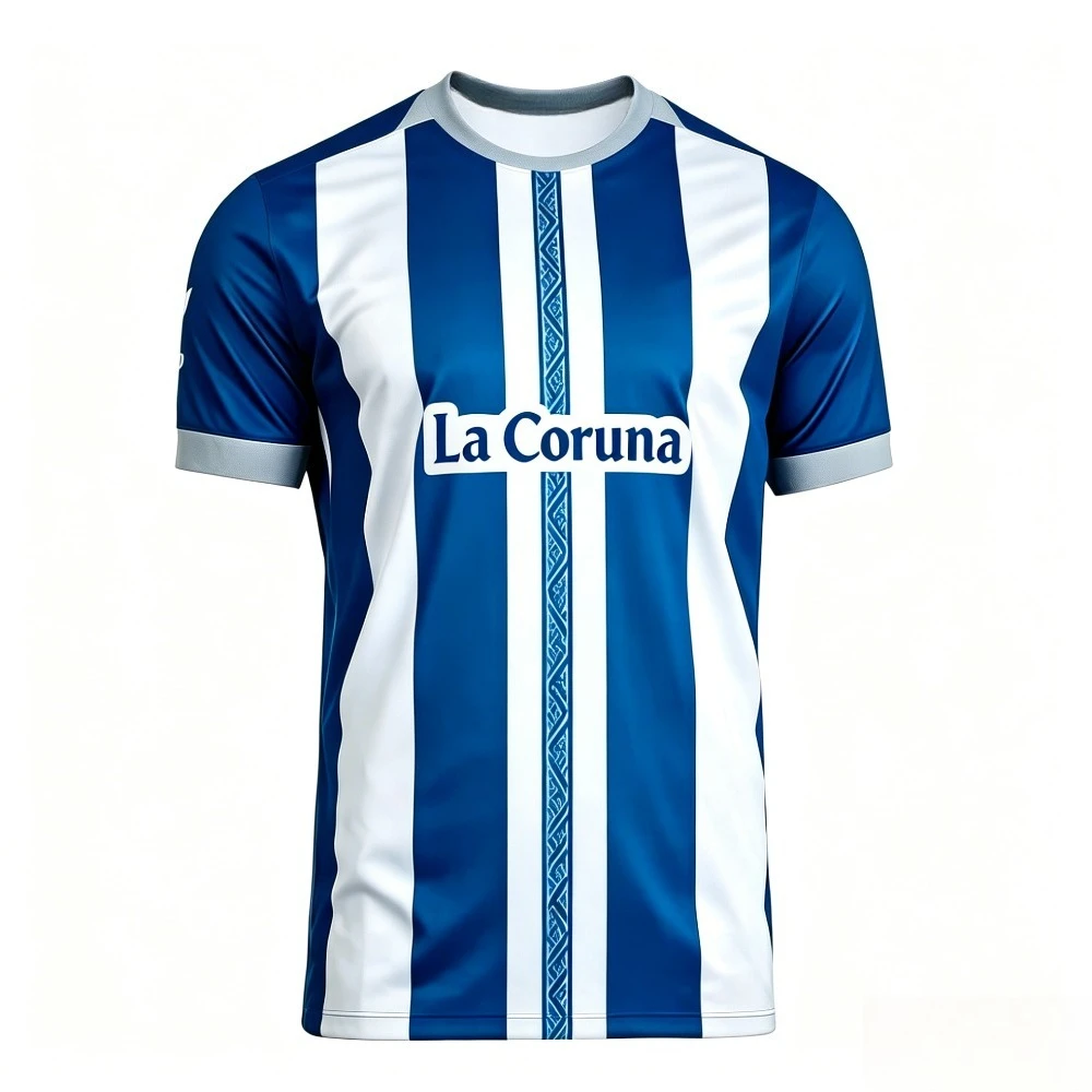Camiseta de Fútbol de Rayas Verticales La Coruña, Transpirable y de Secado Rápido para Aficionados al Fútbol, Ropa Casual para Partidos