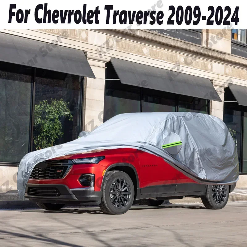 Black Waterproof Car Cover For Chevrolet Traverse 2009-2024 Sun Shade Snow Rain Wind Resistant SUV Cover All Season Suitable