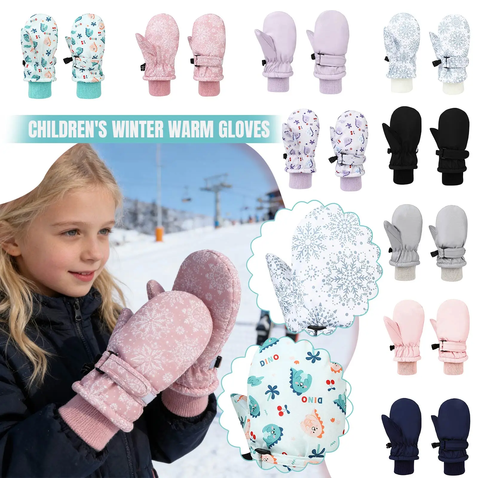 

Новые зимние модные детские лыжные перчатки с принтом, детские теплые утолщенные перчатки для мальчиков и девочек, уличные ветрозащитные велосипедные перчатки