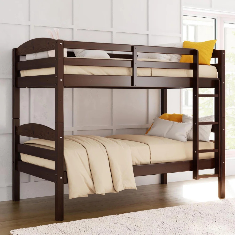 Better Homes & Gardens Leighton Solid Wood Twin-over-Twin Convertible Bunk Bed, Mocha bedframe  bedroom furniture