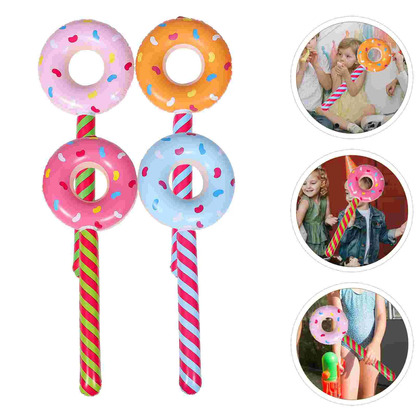 4 Pcs Donut Inflatable Stick Birthday Party Toys Supplies Lollipop Lollipops Sticks Balloons Pool Props Gift