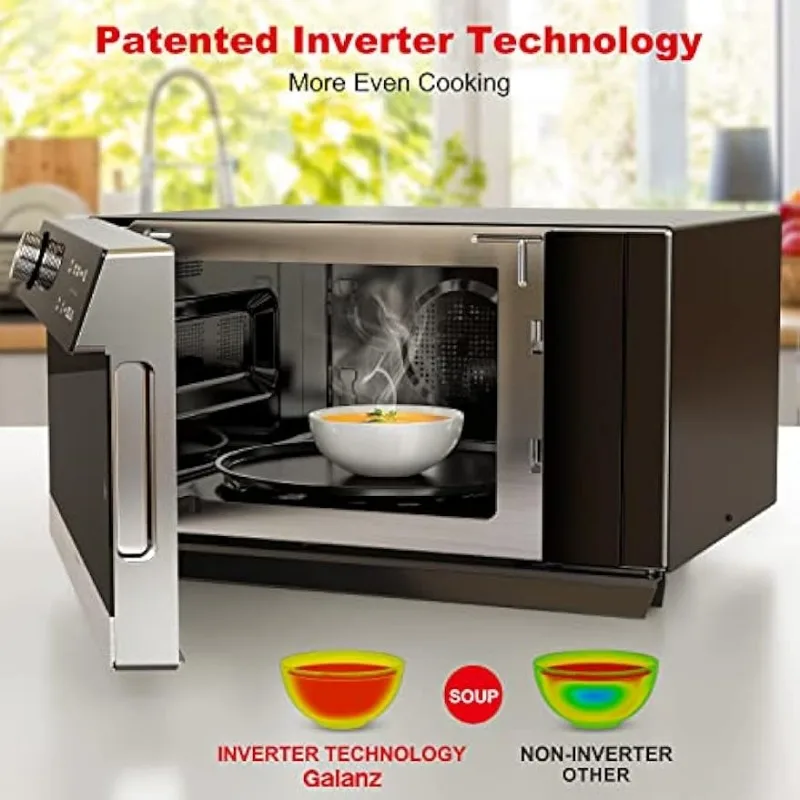 Pemanggang roti 4-in-1 dengan 360 totalifry, konveksi, Microwave, Oven pemanggang roti, penggorengan udara, 1000W, Cu 1.2 kaki, layar LCD, masak