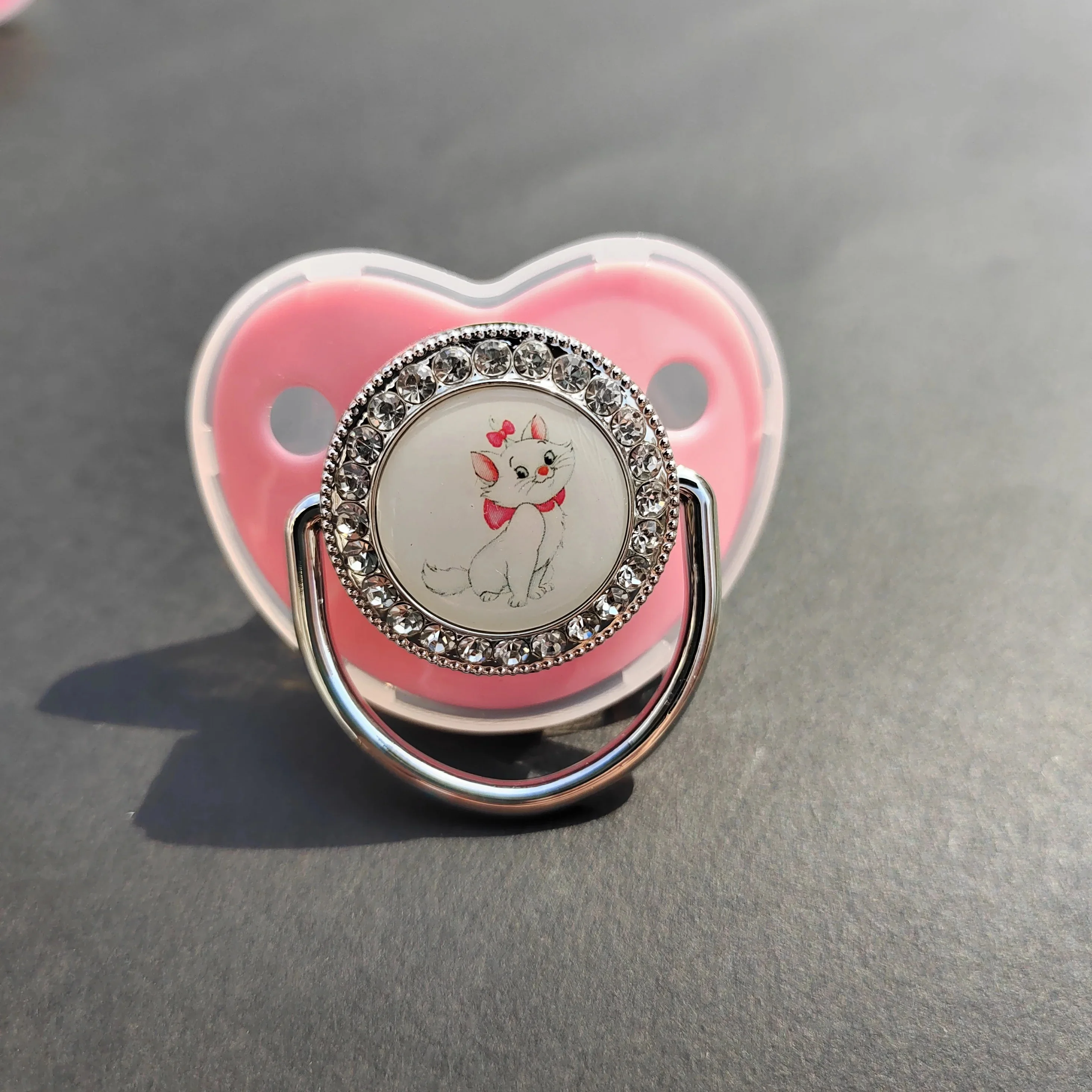 2024Kawaii Baby Personalized Pacifier Clip Pink Mary Cat Bling Luxury Pacifier holder Silicone newborn nipple Baby cleaning gift