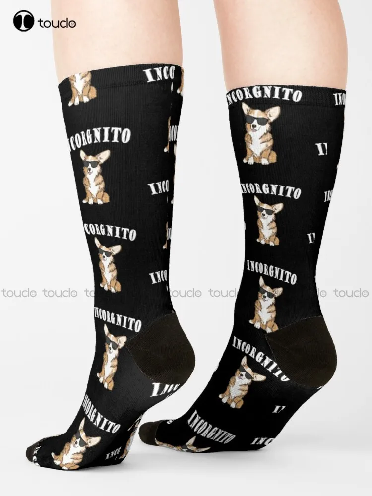 Corgi - Incorgnito Welsh Pembroke Corgi Corgy Socks Womens Black Fun Socks Personalized Custom 360° Digital Print Gift Harajuku