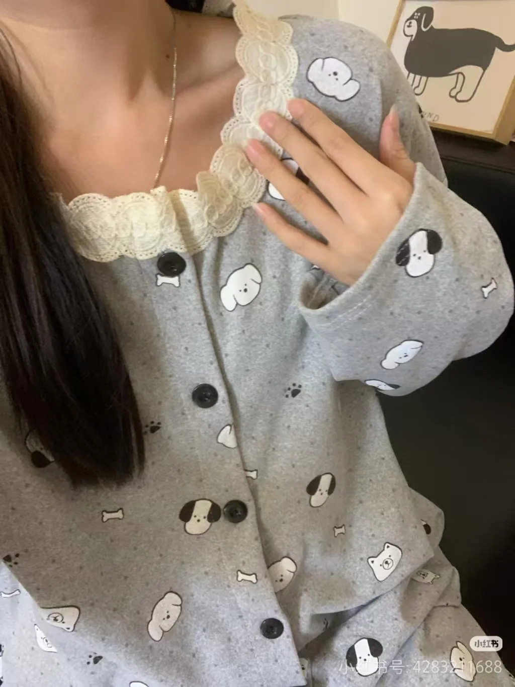 Cute Puppy Adorable Princ Sle Spwear Set for Women Autumn Winter Long Sve Dervo Cartoon Print Student Friendly Sweet Kawaii New