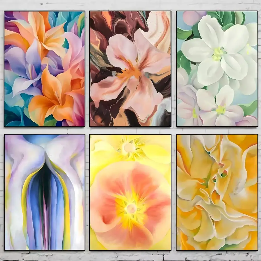 Georgia OKeeffe Abstract Flower Artwork Poster Self Adhesive Waterproof PP Wall Sticker, Bedroom Home Decor Gift