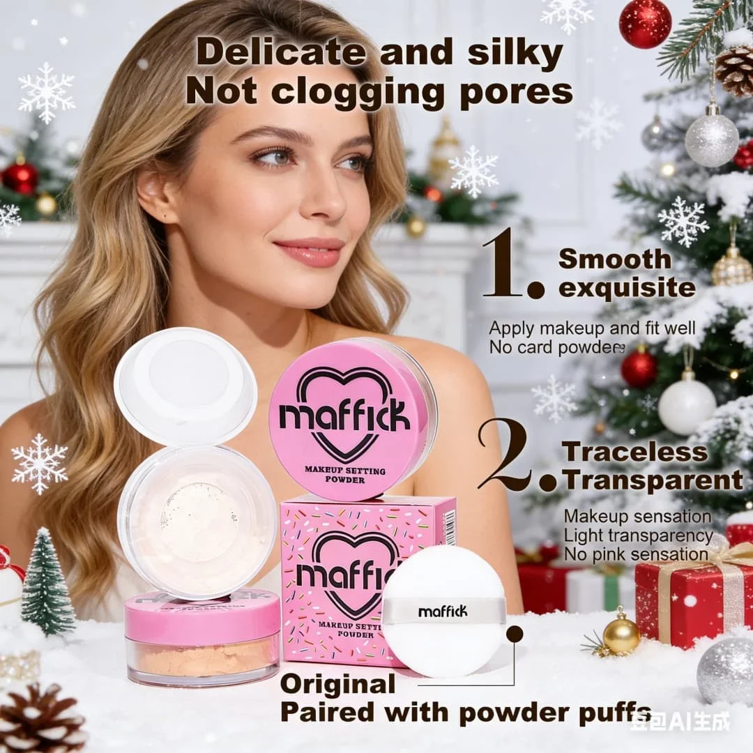 MAFFICK Cute Girl Setting Loose Powder Waterproof Oil Control Long Lasting Fine Face Makeup for Christmas & Valentines Day Gift