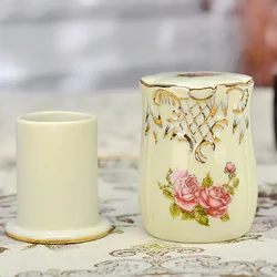 Ceramic Toothpick Container Decorative Vintage Toothpick Holder Dispenser with Flower Pattern for Dining Table, Living Room