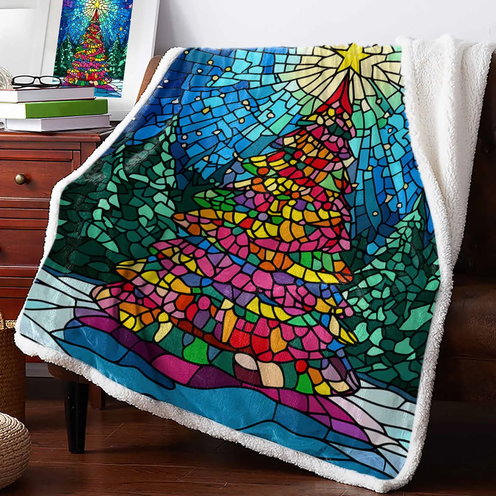 Christmas And Winter Colored Glass Winter Warm Cashmere Blanket Office Sofa Soft Throw Blanket Kids Bed Bedspread