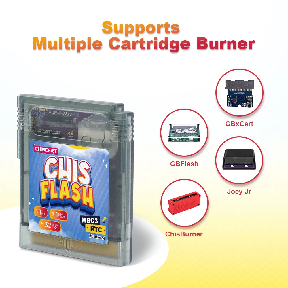 Chiscart MBCX MBC3 RTC V1.0 Flash-Kartusche 32MByte 1Mbit SRAM Kompatibel mit Game Boy Color, GBA, GBA SP Konsole Unterstützt Chisburner – Detail 3