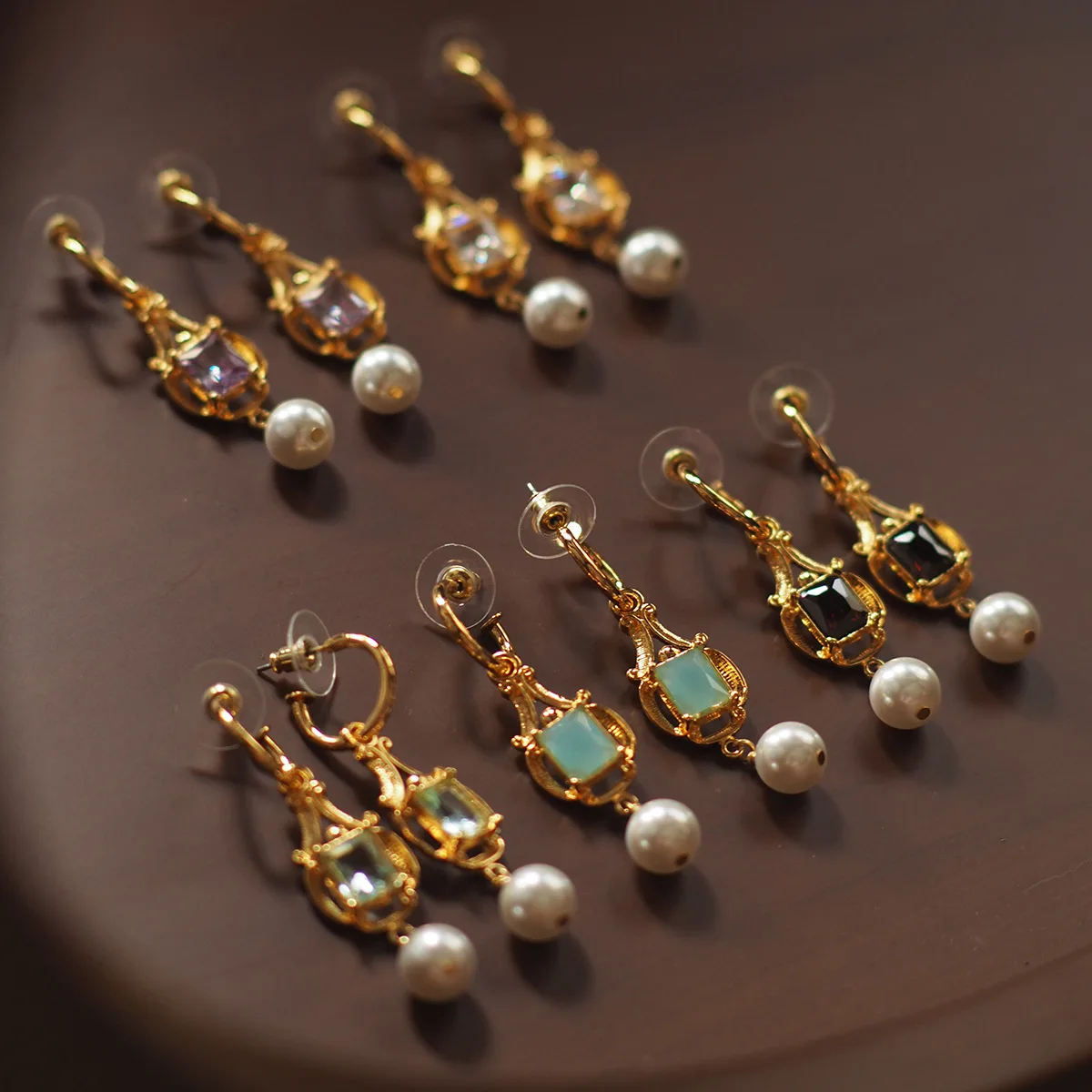 

Vintage Colorful Crystal Pearl Drop Earrings For Women Jewelry Runway Party T Show Fancy Trendy Boho INS Japan Korea