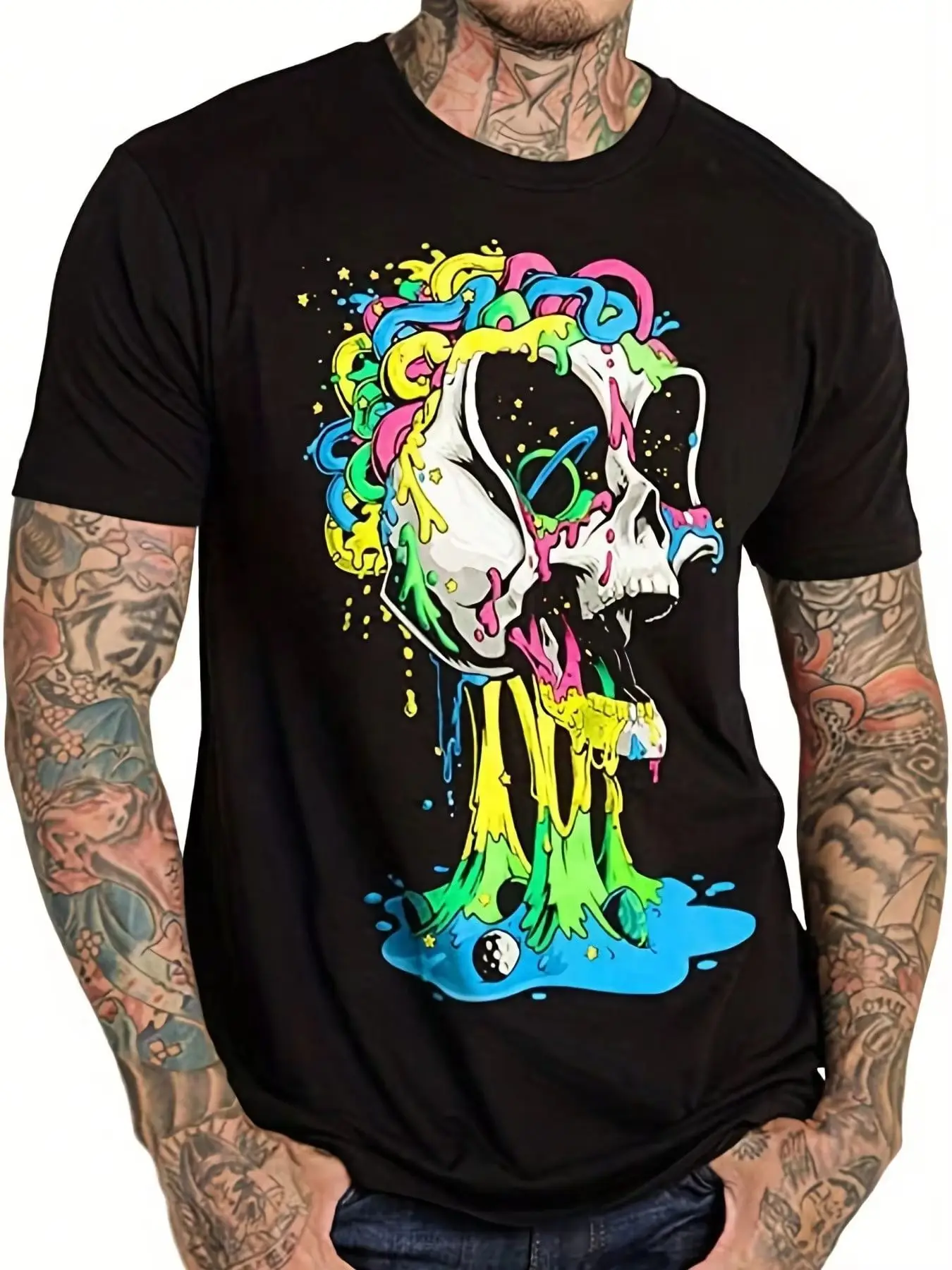 

Men's T-shirt Pure cotton black fashion skull graphic T-shirt Harajuku y2ko collar short sleeve unisex