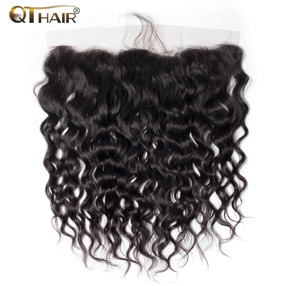 QT Brazilian Water Wave 13x4 Lace Frontal Remy Human Hair Closure 13*4 Free Middle Three Part with Baby Hair 20Inch Pre Plucked