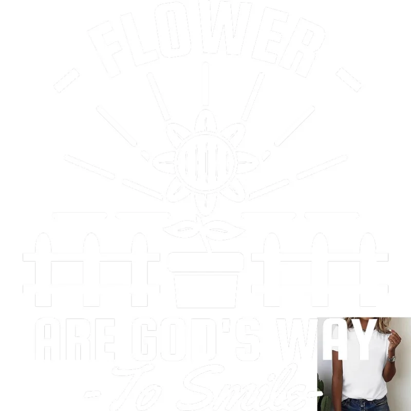 Fresh Flower Pot Heat Transfer White Ink Iron - on Patch, with Fence & Sun Elements, Suitable for T - shirts & Other Clothing,