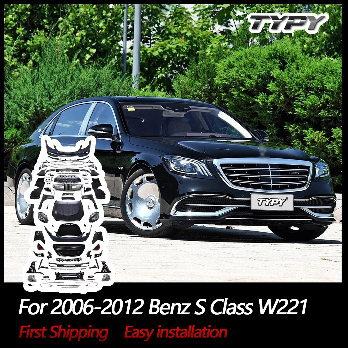 Комплект кузова TYPY для Benz S Class W221, обновление до W222 Maybach Style, комплект кузова с бампером, фарой, выхлопом крыла Комплект кузова TYPY для Benz S Class W221, обновление до W222 Maybach Style, комплект кузова с бампером, фарой, выхлопом крыла