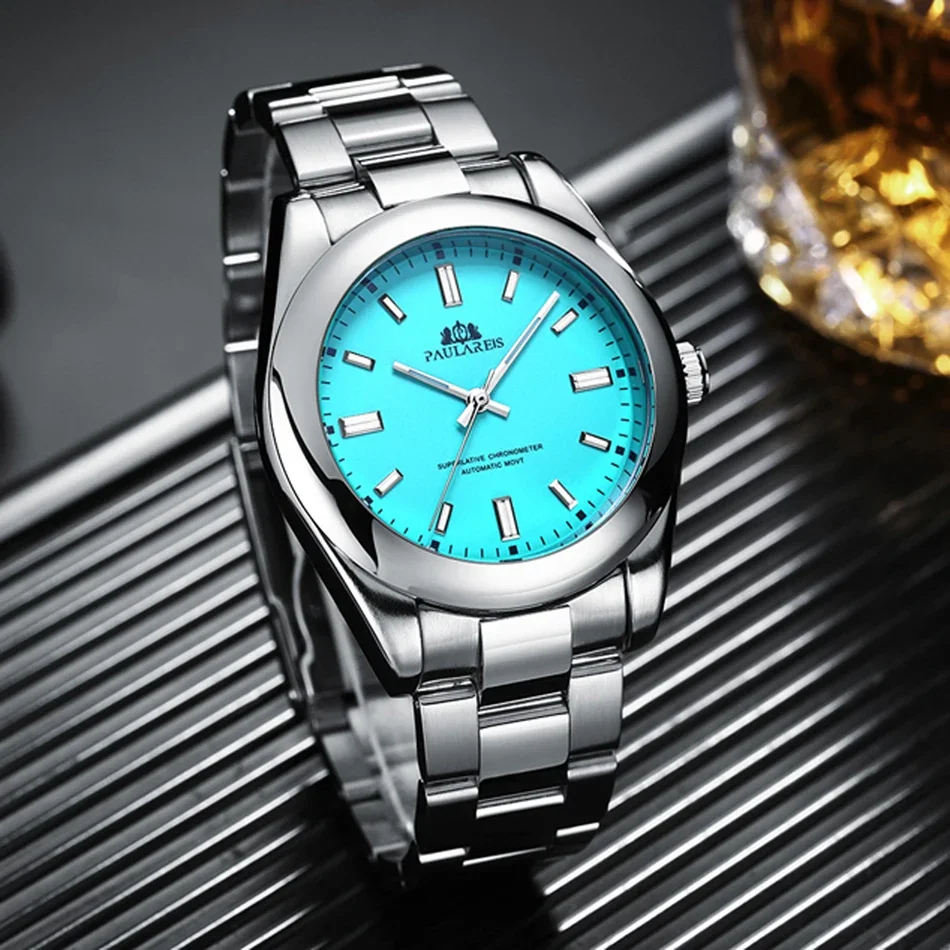 Automatic Watches for Men Mechanical Self Wind Stainless Steel Luxury Red Yellow Blue Green Rainbow 41mm Reloj Hombre Baratos