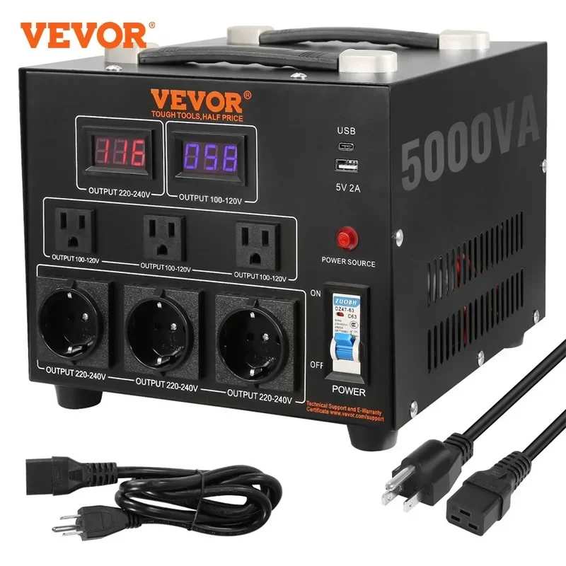 VEVOR Voltage Converter Transformer 2000W 5000W Heavy Duty Step Up/Down Transformer Convert 110V to 220V and 220V to 110V