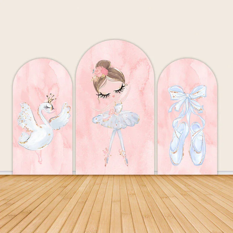 White Swan Ballerina Pink Theme Birthday Backdrop Double Sided Fabric Party Decorations Chiara Wall Arched Background