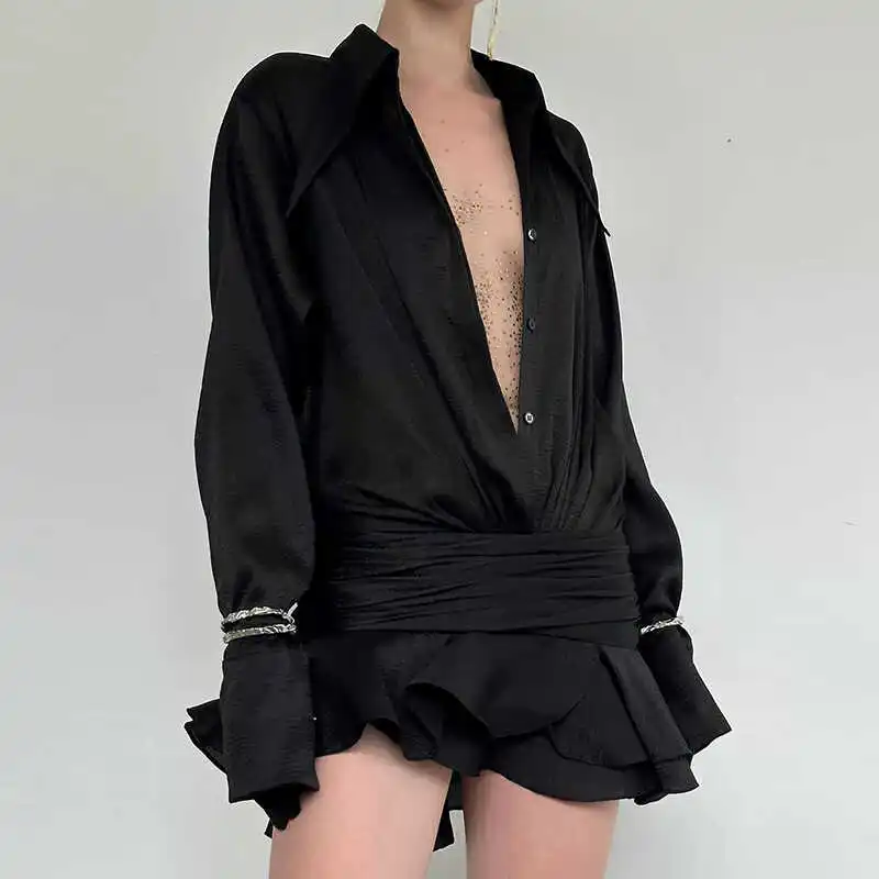 ربيع 2024 Faion تريند المرأة سليم صالح V-Ne Bell Sve Me Dr طوق irt Dr Commute Sle ort تنورة #2