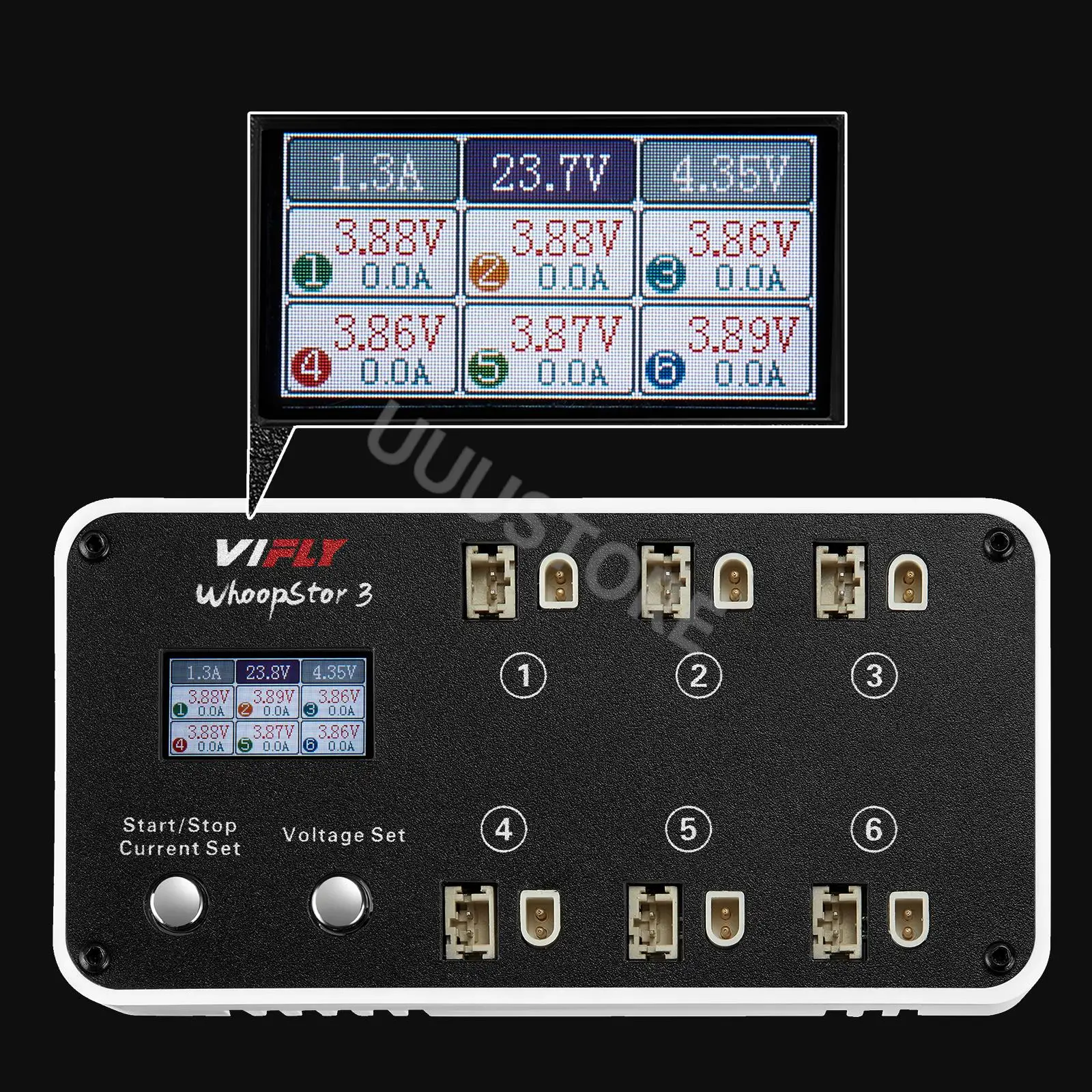 Nuevo VIFLY WhoopStor 3 V3 6 puertos 1S LIPO LiHV cargador de batería descargador almacenamiento LCD TYPE-C DC TX60 para Dron FPV BT2.0 PH2.0