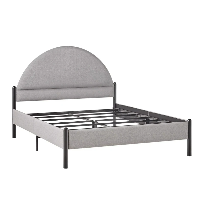 

Modern queen bed frame with grey upholstered curved headboard