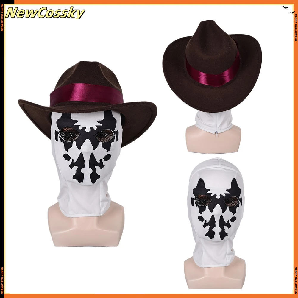 Halloween Game OW Costume Props Rorschach Cosplay Hat Mask Set  Adult Men Roleplay Disguise Cap Veil Carnival Suit Accessories