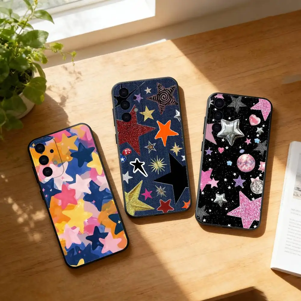 C-Colorful Star Evil Eye Clear phone Case For Samsung S25,24,21,22,23,30,Ultra,20,Plus,Fe,Lite,Note Soft Black Cover