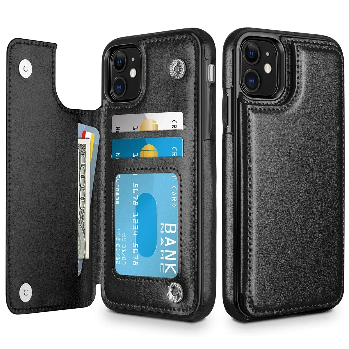 For iPhone 11 Pro XR XS Max 6s 7 8 Plus SE 2020 Wallet Case Luxury Slim Fit Premium Leather Card Slots Shockproof Flip Shell