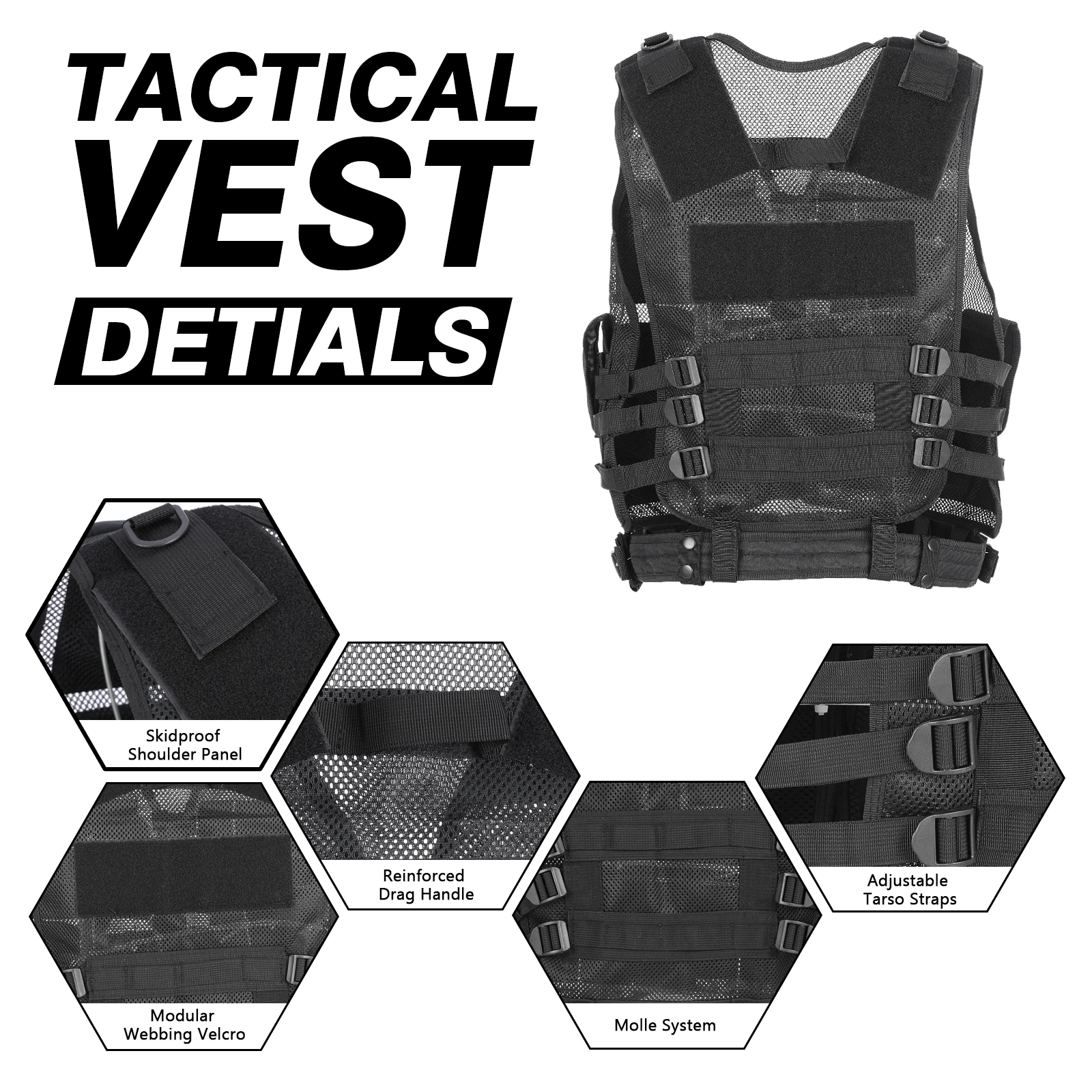 سترة TOMSHOO التكتيكية - نظام مولي متعدد الجيوب، تصميم شبكي مسامي لـ Airsoft والصيد والتخييم والمشي لمسافات طويلة