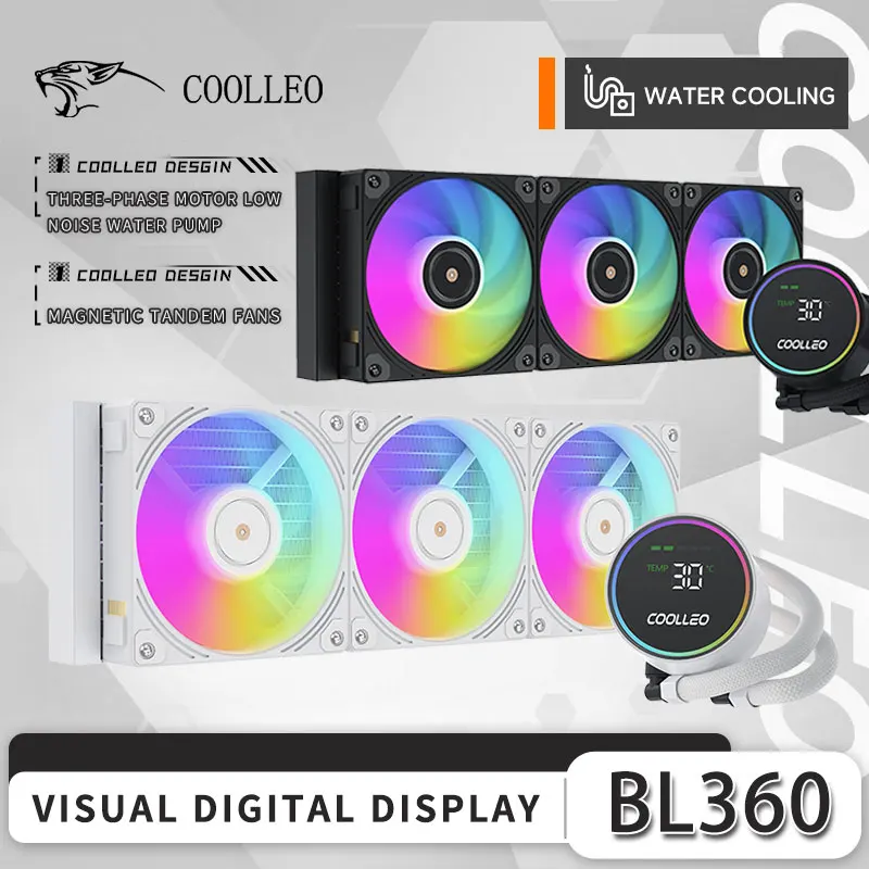 COOLLEO BL360 Water Cooled Digital Radiator 360 ARGB Computer AM5 Fan 1700 Low Noise Large Purple Copper Base