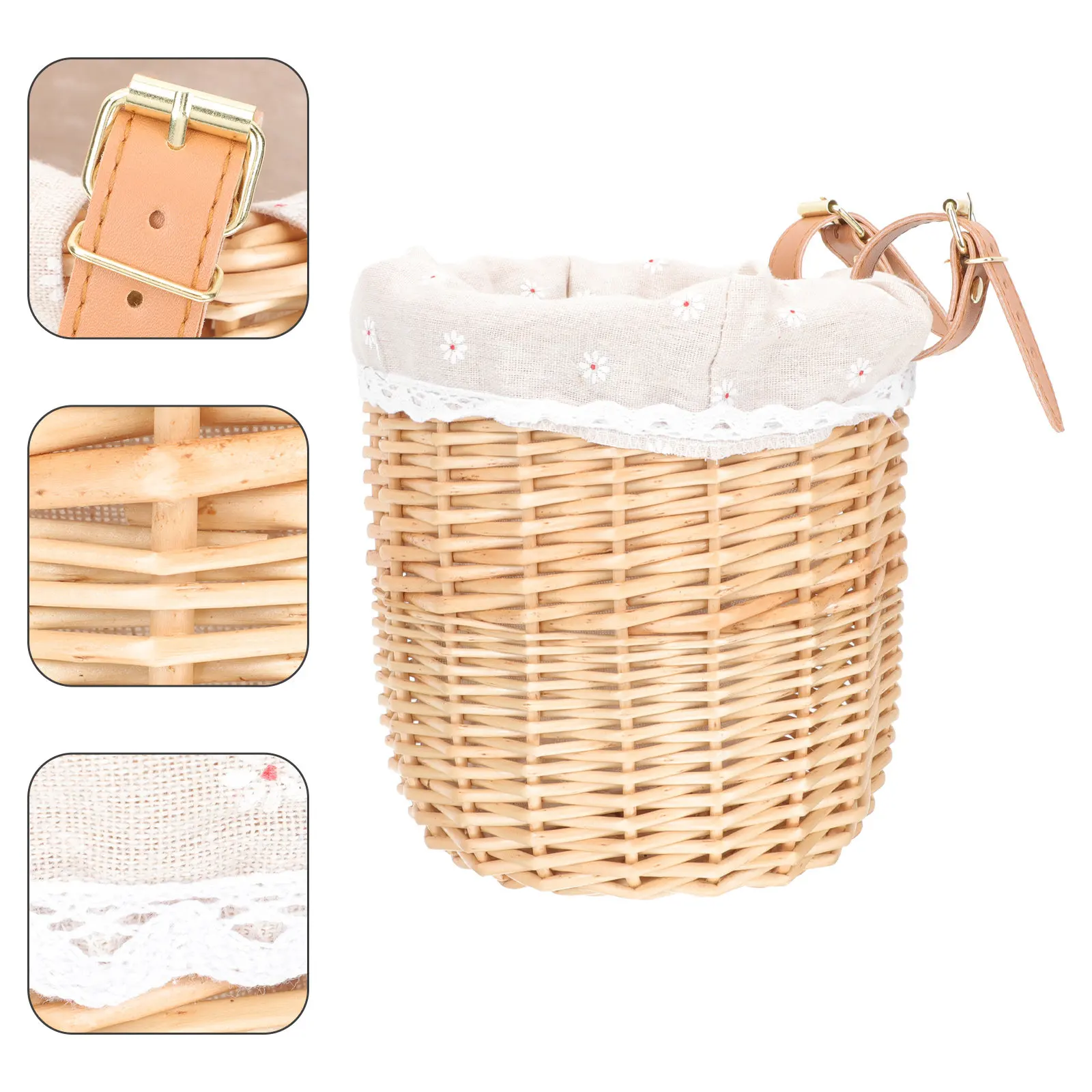 

Rattan Woven Bike Basket Pastoral Style Retro Decorative Bike Basket for Bicycle Storage Outdoor Riding Accessories