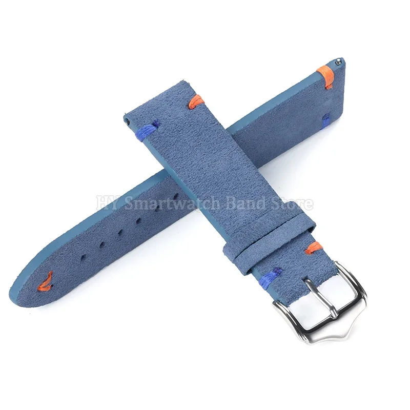 Cinturino per orologio in pelle scamosciata 18mm 20mm 22mm per Seiko per Omega Cinturino vintage con cuciture fatte a mano per Huawei GT4/3 42/46mm