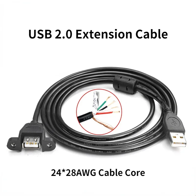 

USB 2.0 Extension Cable Male To Female Copper Core 24AWG Data Line Double Shield with Screw Hole Magnetic Ring