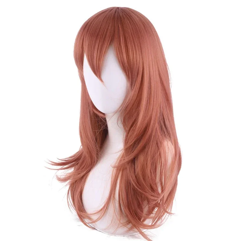 Peluca Angel Devil de motosierra de Anime para hombre, pelo largo de color naranja oscuro, pelucas sintéticas resistentes al calor para Cosplay, accesorios para gorro de peluca