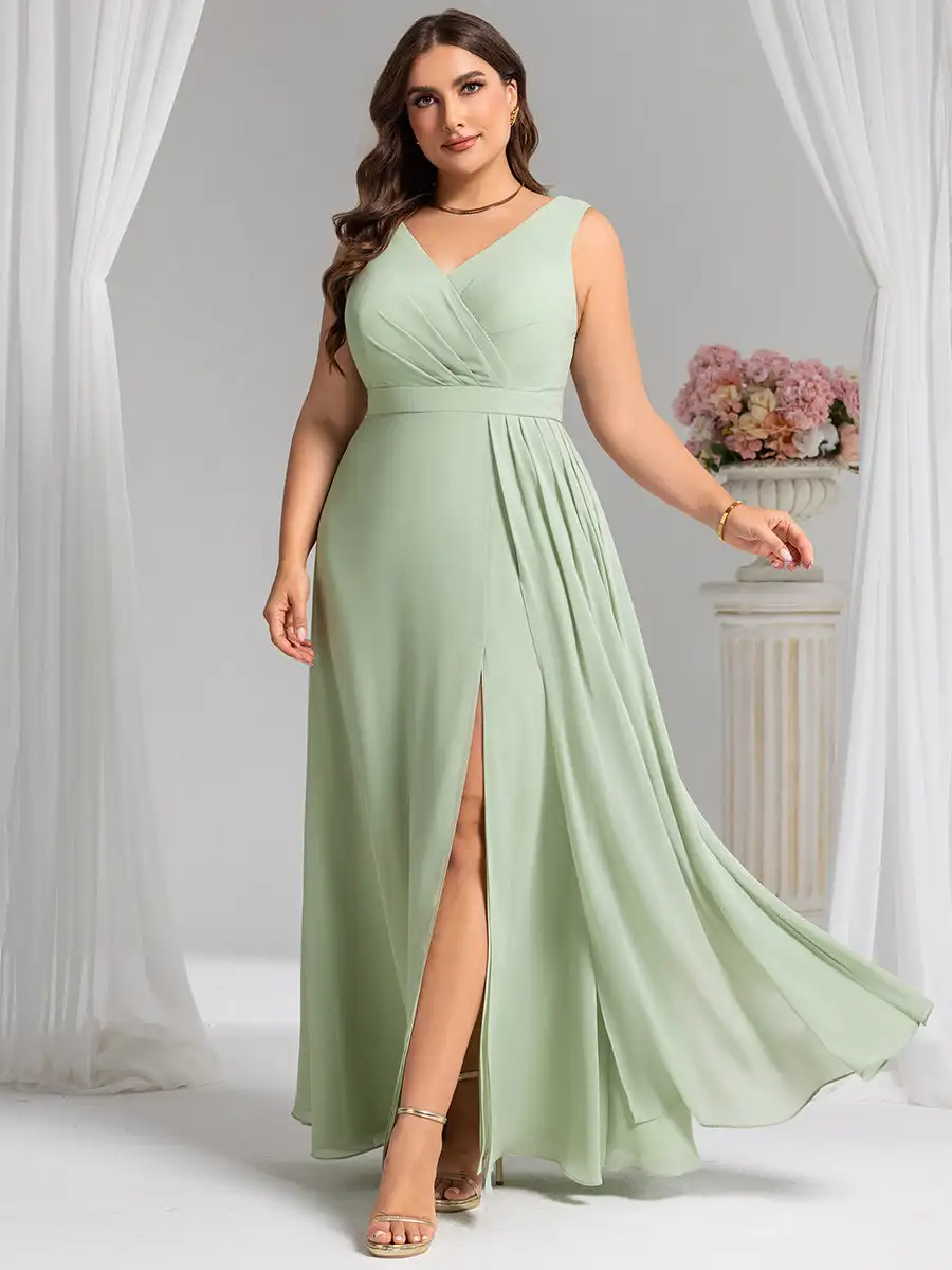 

BAZIIINGAAA Party Dress Plus Size V-Neck A-Line Sleeveless Slit Bridesmaid Dresses Evening dress