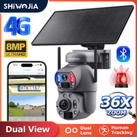 SHIWOJIA 4K 8MP 36X Zoom 4G Solar Camera Dual Lens Dual PIR Humanoid Tracking Outdoor PTZ Security Cameras 12000mA batterys