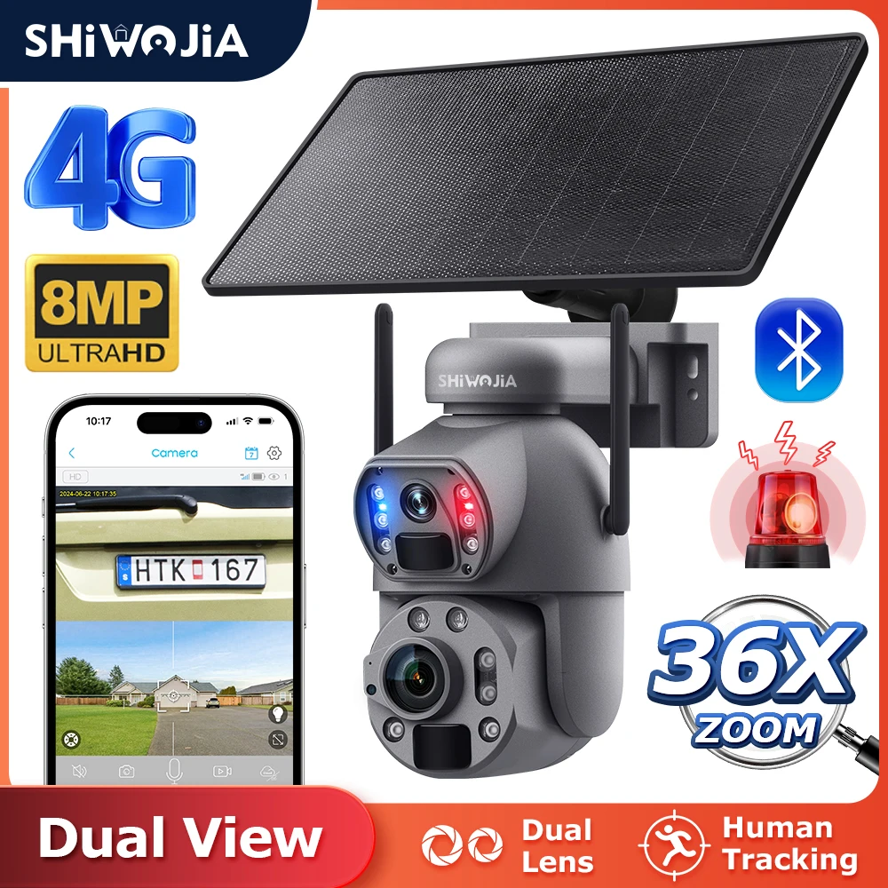 shiwojia camera solar ptz ao ar livre lente dupla rastreamento humanoide pir duplo cameras de seguranca bateria 12000 mah 4g 8mp zoom 36x 4g 01