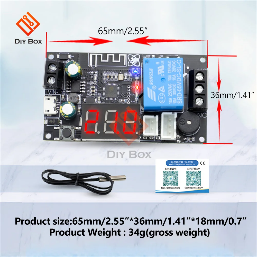 WIFI Remote Thermostat High Precision Temperature Controller Module Cooling and Heating APP Temperature Collection XY-WFT1 WFTX