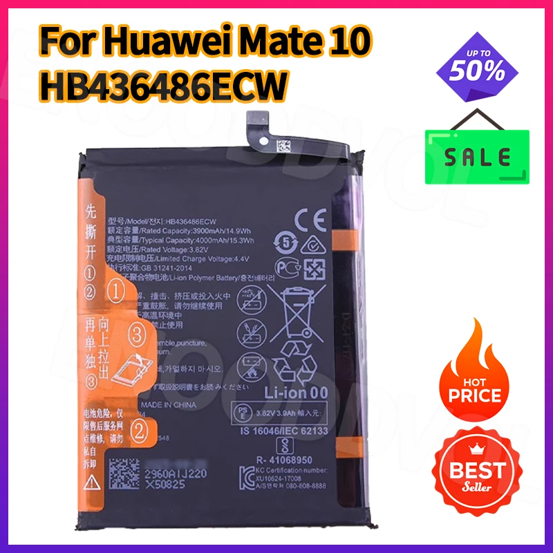 

Аккумулятор 4000 мАч для Huawei Mate 10 HB436486ECW, совместимый с аккумуляторами для мобильных телефонов Mate 10 ALP-AL00/TL00/L29/L09