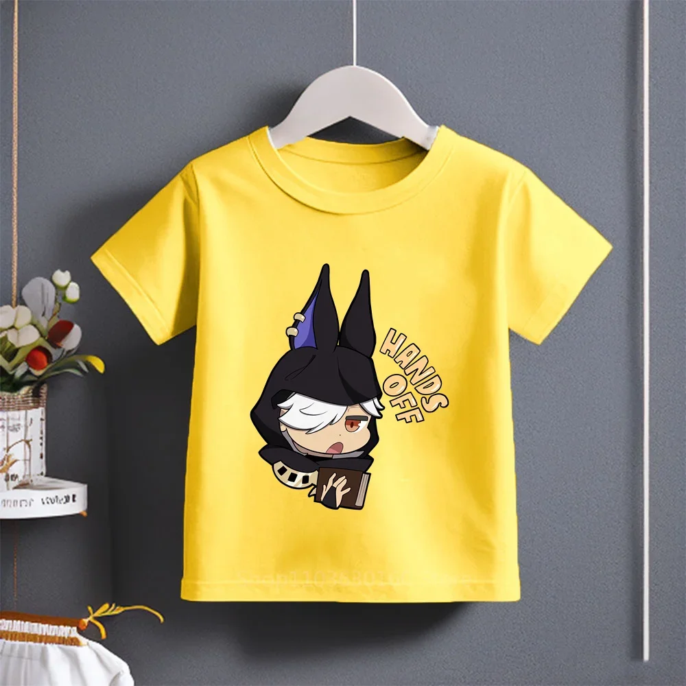 Casual Cool for Kids: 2024 Summer Cotton T-shirt with Yuanshen Cartoon Print, Stylish & Sporty for Ages 3-14