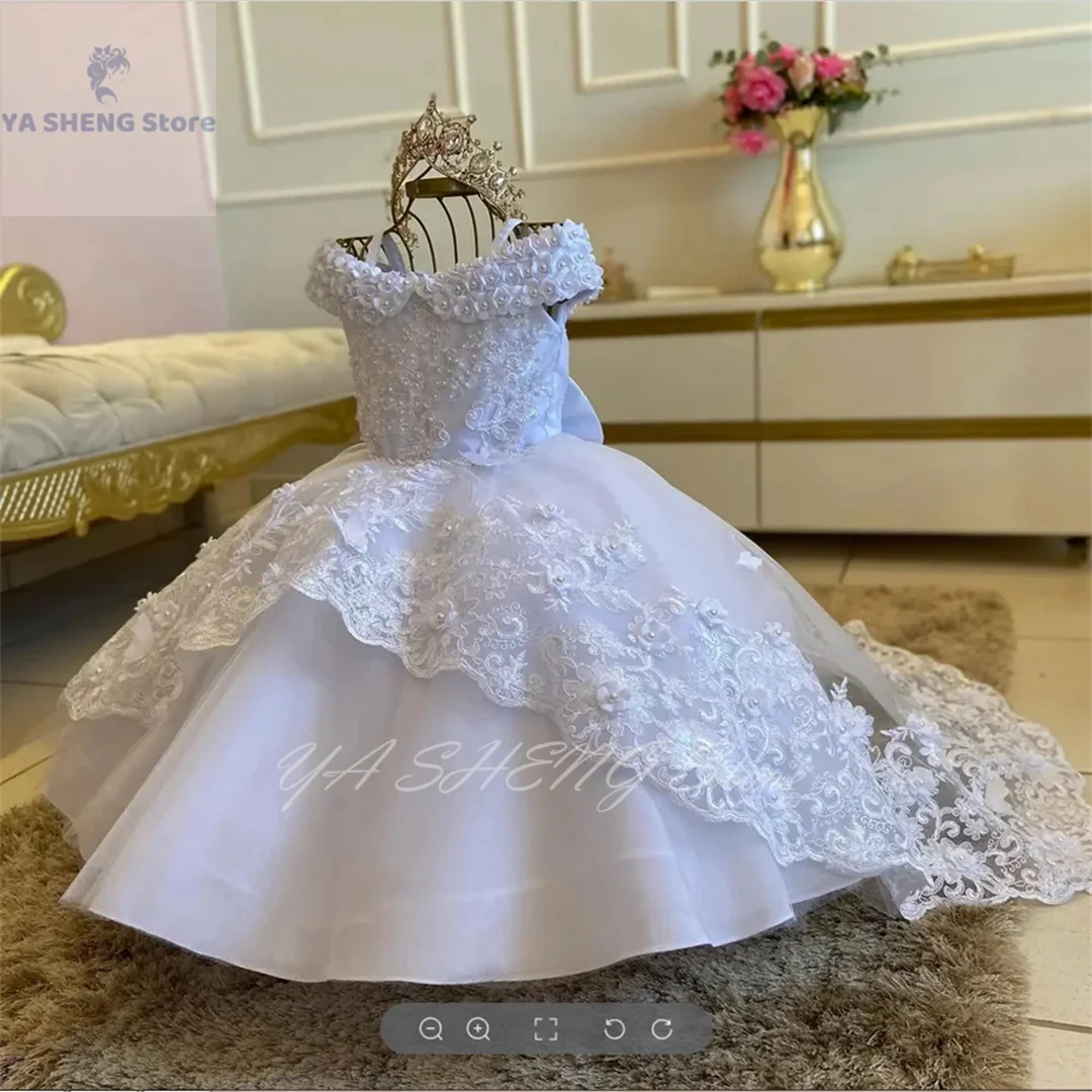 Flower Girls Dresses for Wedding Little Girl Toddlers Vintage Lace Long Sleeve Child Princess First Communion Pageant Ball Gown