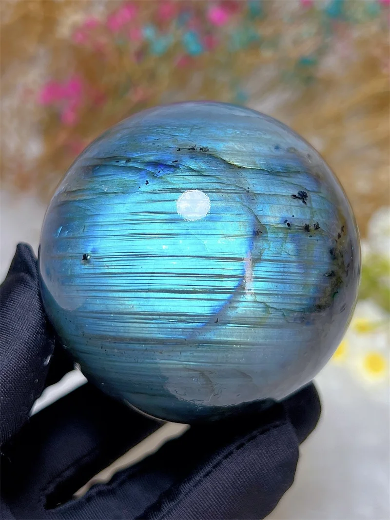 Natura Crystal Blue Labradorite SPhere With Rain Bow Free Form  Carving Reiki Healing Stone Home Decoration Exquisite Gift