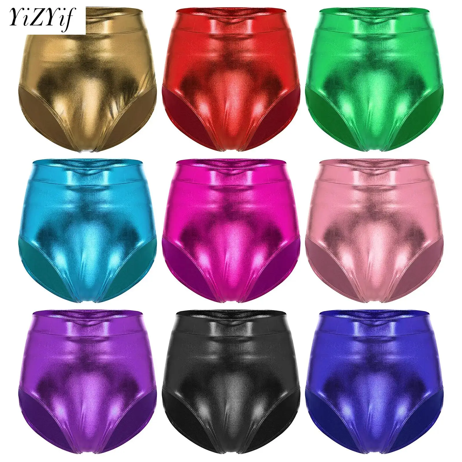 Women Metallic Booty Shorts Rave Dance Party Costume Clubwear Wetlook Shiny Hot Pants Bottoms Music Festival Nightclub Outfit