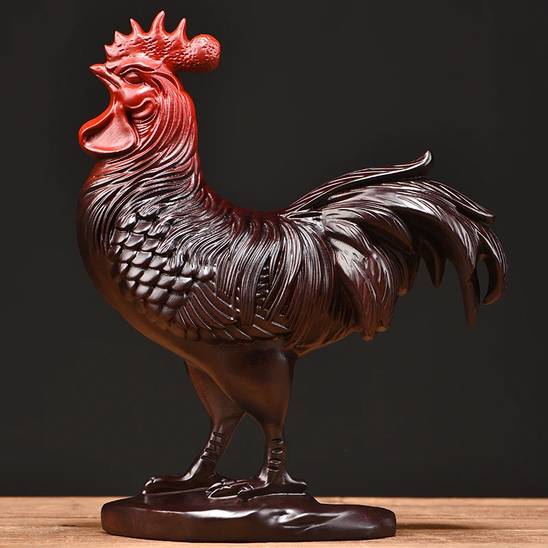 Black sandalwood chicken ornament mascot zodiac solid wood carving home living room decoration mahogany