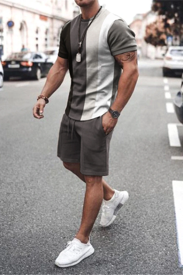 Sommer Männer setzt Shorts Outfits männliche Kleidung Straße T-Shirt zweiteiligen 3D-Druck lässig O-Ausschnitt Trainings anzug übergroße Strand Sport bekleidung – Detail 17