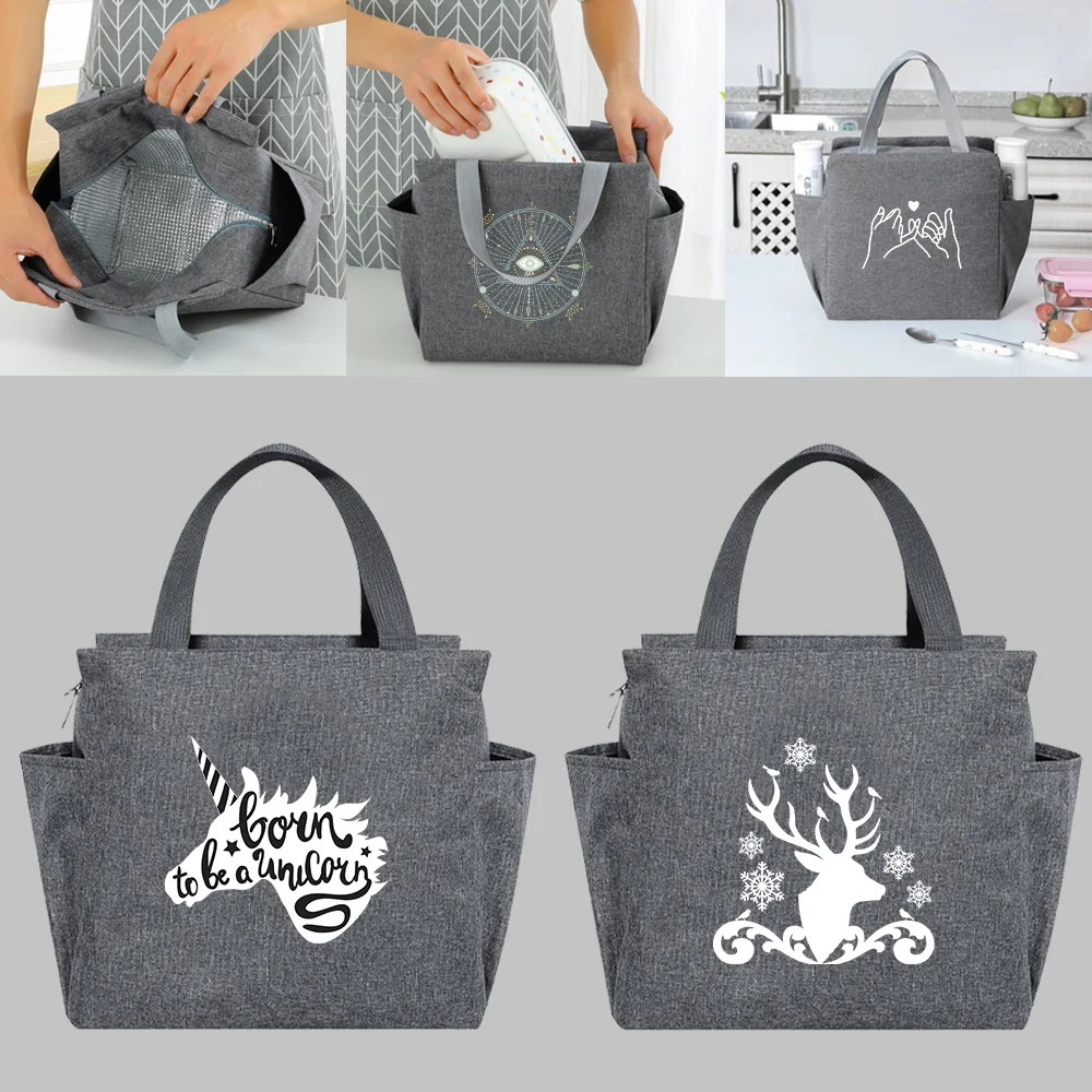 متعددة الوظائف الأبيض صورة مطبوعة معزول أكياس الغداء المحمولة عشاء صندوق حقيبة نزهة سعة كبيرة الحرارية برودة عبوات الغذاء #1