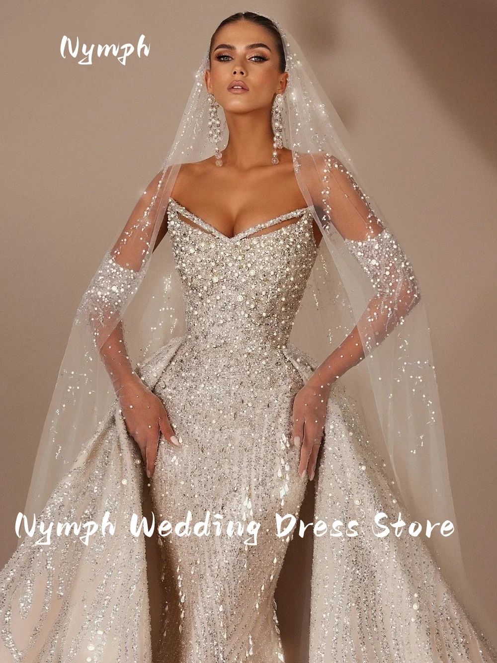Exquisite V Neck Wedding Dress With Detachable Tail Charming Sequins Tassel Customized Beaded Bride Wear Vestido De Noiva