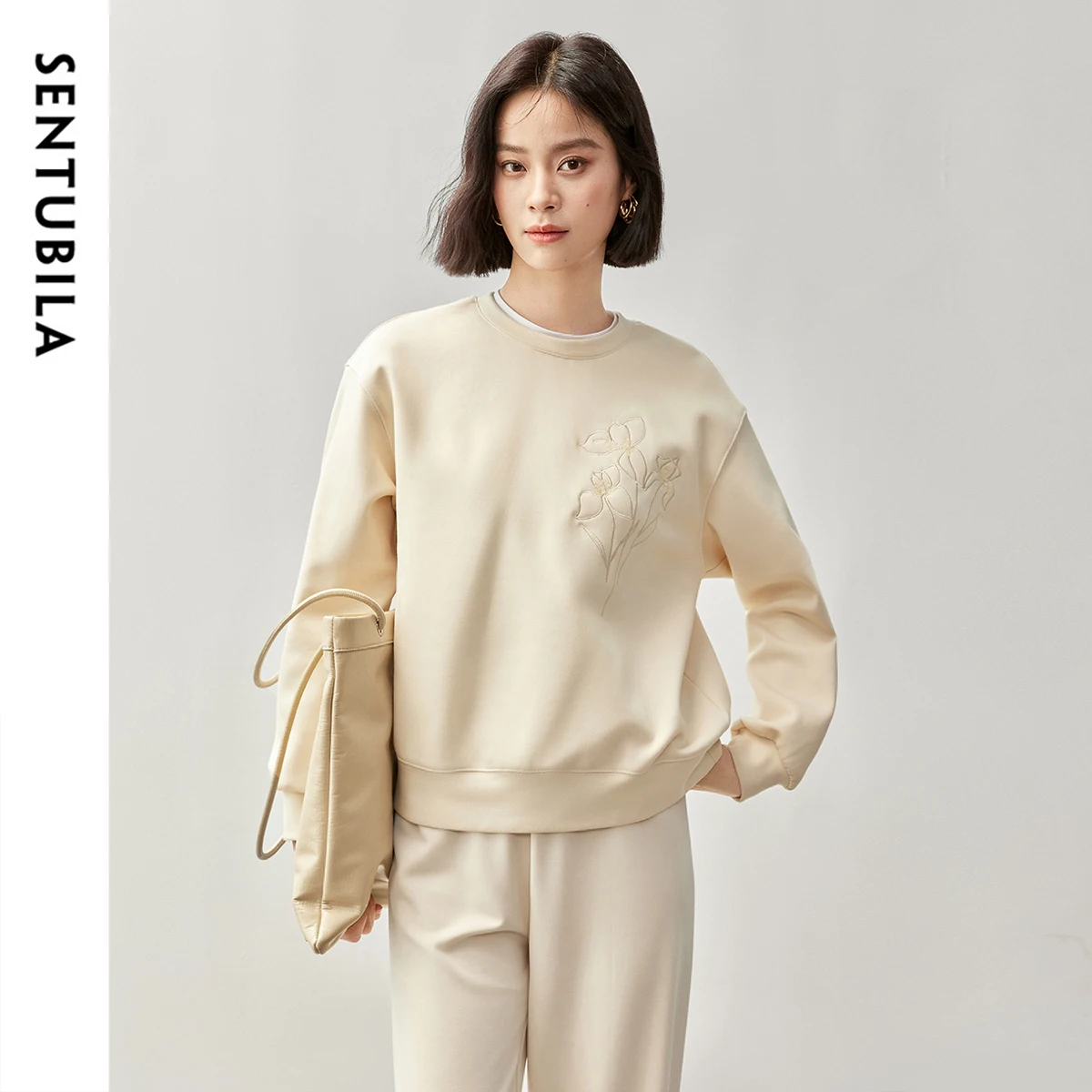 GENTUBILA-Sweat-shirt brodé à manches longues pour femmes, col rond, épissé, confort, mode printemps et automne, Y-141A53188, 2024
