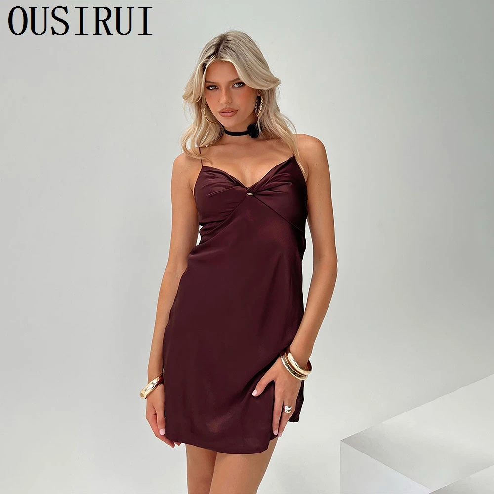 

OUSIRUI Chocolate Spaghetti Strap Prom Dresses For Woman 2024 New Summer Backless Evening Gowns vestidos elegantes para mujer