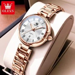 OLEVS 5608 Fashion Quartz Watch Gift Stainless Steel Watchband Round-dial Wristwatch Calendar Luminous